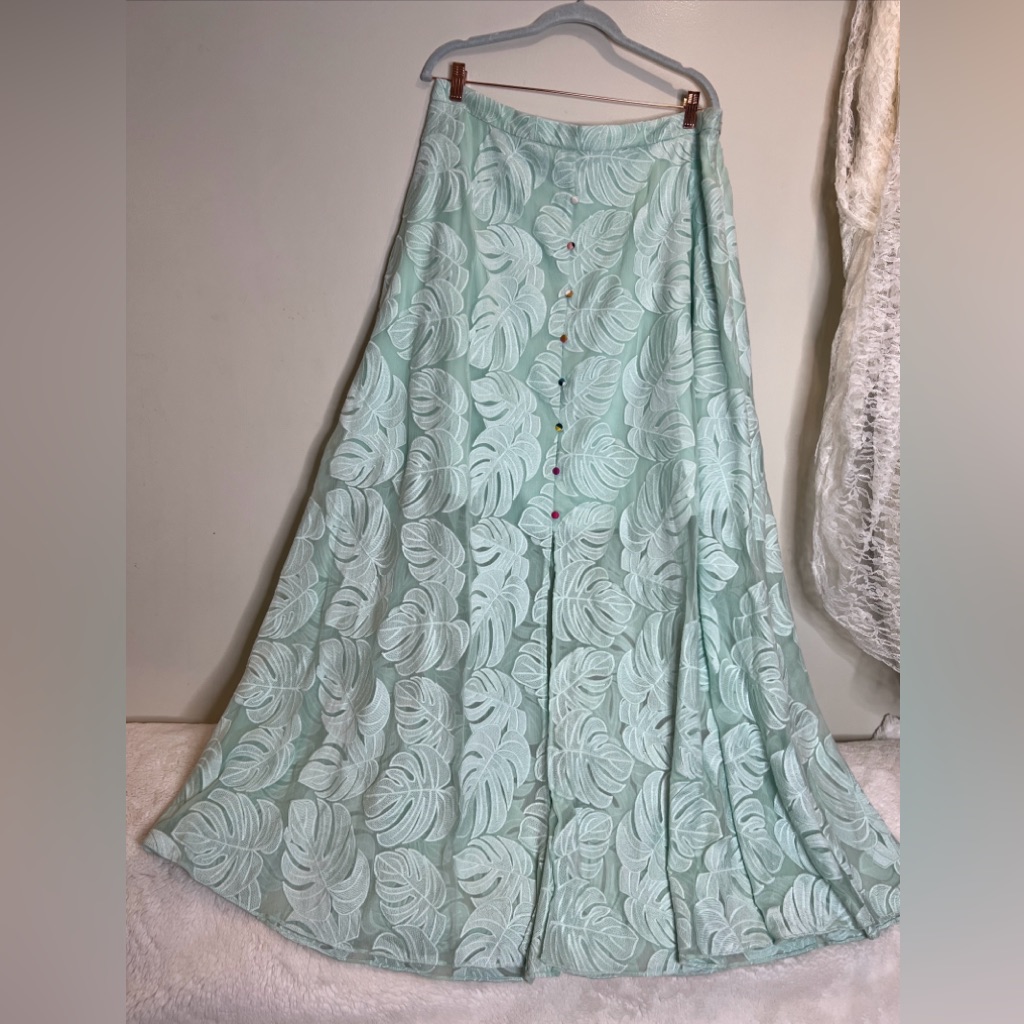 Anthropologie Mint Leaf-Print Maxi Skirt Rare!